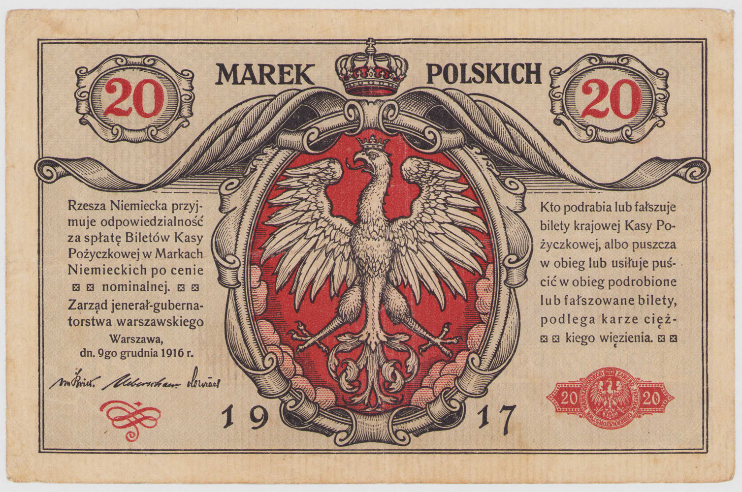 20 marek polskich 1916 seria A, jenerał - RZADKI